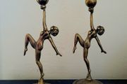 Art deco pair of brass ladies