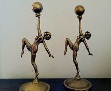 Art deco pair of brass ladies