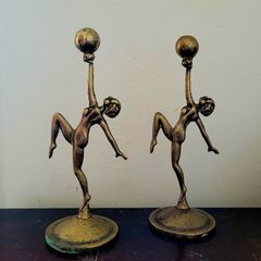 Art deco pair of brass ladies