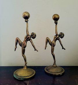 Art deco pair of brass ladies