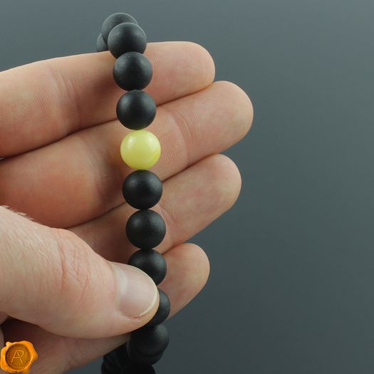 Unisex Black and Butterscotch Elastic Baltic Amber Beaded Bracelet for Men Women