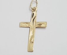 585 14ct gold engraved cross pendant
