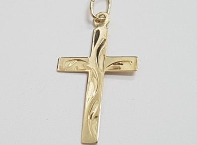 585 14ct gold engraved cross pendant