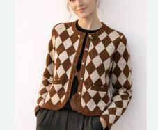 Fab Zara Bloggers Insta Famous Brown and Cream Jacquard Heavy Knit Cardigan