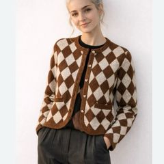 Fab Zara Bloggers Insta Famous Brown and Cream Jacquard Heavy Knit Cardigan