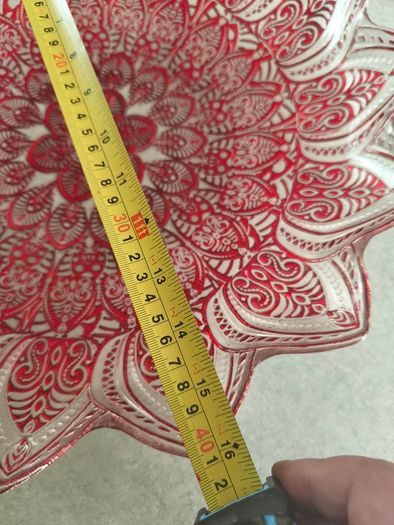 Vintage Large Turkish Art Decorative Center pice Plate. Red and silver / gold on the back .