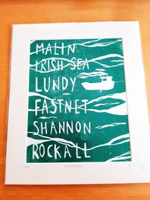 Lino-cut print 'Irish Sea Areas'