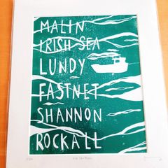 Lino-cut print 'Irish Sea Areas'