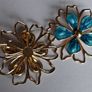 Gold & Teal Sakura Blossom Floral Statement Earrings Image 3