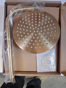 Hoxton 2.0 rain shower head with wall mounted arm brushed brass