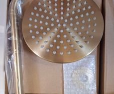 Hoxton 2.0 rain shower head with wall mounted arm brushed brass