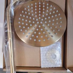 Hoxton 2.0 rain shower head with wall mounted arm brushed brass