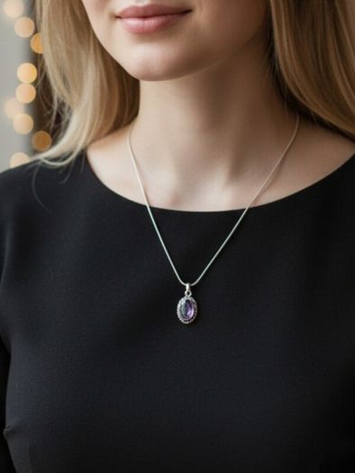 925 Vintage Sterling Silver Amethyst Pendant