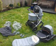 uppababy v2 travel system Gregory with foot muff (ganoosh) and adapters
