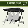 Three-Seater Garden Swing Chair, with Adjustable Canopy - Black Image 5