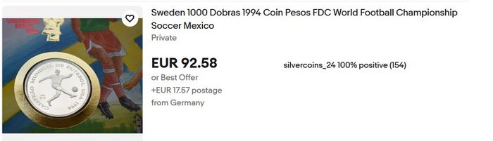 USA WORLD CUP 1994 Sweden Coin Cover  Vintage