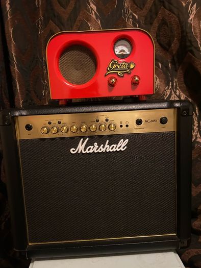 Fender Greta guitar amp, Marshall MG30fx amp/cab with 10" Celestion Creamback speaker and Mooer GE100 multi fx pedal