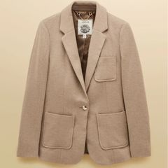 Joules tan/brown Herringbone Jersey Tweed Blazer size UK 18