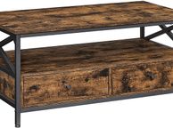 main image for ad _Coffee table, living room table, coffee table, for living room, with drawers, X-shaped struts, open compartment, industrial design, vintage brown-black
