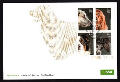 2016 Ireland Dogs: Irish Wolfhound, Irish red Setter, Sheepdog, Kerry Blue Commemorative Stamps Miniature Sheet An Post First Day Cover (FDC)