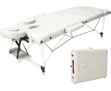 Portable Massage Bed Table - 3-Section Aluminum Foldable Beauty Couch for Reiki Therapy Treatment Salon Healing - Metal Headrest Support/with Carry Bag AVAILABLE IN WHITE AND BLACK (FREE SHIPPING)