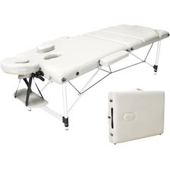 Portable Massage Bed Table - 3-Section Aluminum Foldable Beauty Couch for Reiki Therapy Treatment Salon Healing - Metal Headrest Support/with Carry Bag AVAILABLE IN WHITE AND BLACK (FREE SHIPPING)