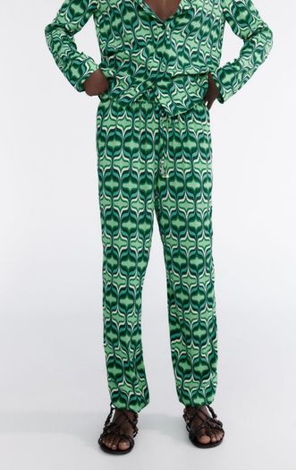 Fab Zara Bloggers Insta Famous Green Printed Co Ord Set Shirt and Wide Leg Trousers