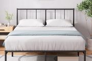 Double Bed Frame with Headboard 4ft6 135 x 190 cm 14 Height Metal Bed Base with Steel Slat Support  Storage Space Underneath - Modern Design - Easy Assembly - Black