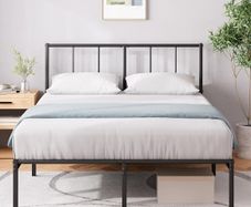 Double Bed Frame with Headboard 4ft6 135 x 190 cm 14 Height Metal Bed Base with Steel Slat Support  Storage Space Underneath - Modern Design - Easy Assembly - Black