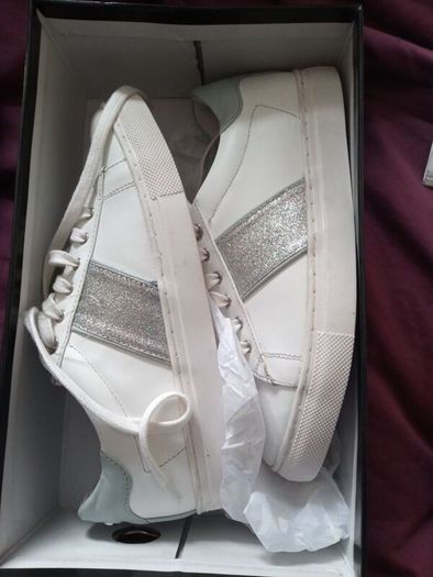 Dune Eliss white leather mix side stripe sport, size 37