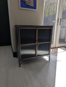 Metal and Brass cabinet with reeded glass
