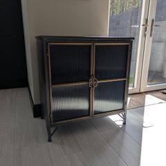 Metal and Brass cabinet with reeded glass