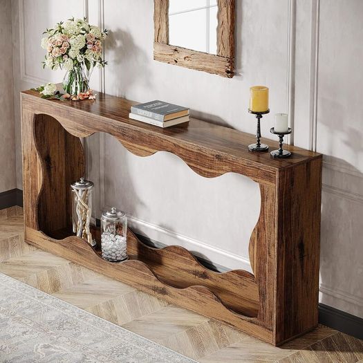 160 cm Console Table in Country House Style with Storage Space, Coffee Table Behind the Sofa