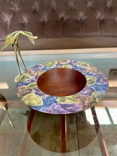 Hand Lathed Signed Coloured Edge Bowl Solid Mahogany