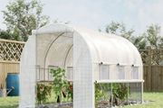 Walk-in Polytunnel Greenhouse Green House with Roll-up Sidewalls, UV-resistant PE Cover, 3 x 2 x 2m, White
