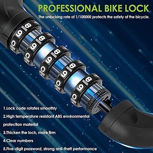 Bike Locks Heavy Duty/Bicycle Chain/Cycling Lock (14 Colors) 5-Digits Codes Resettable 100,000 Codes for Bike Cycle, Moto, Door, Gate Fence 830mm Length(Black)