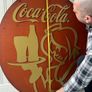 Rare 110cm Coca-Cola Tavern Double Sided Wood Swing Sign 3D Metal Relief 1970s Image 7