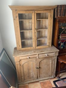 Old Irish Antique Pine,  Glass Front Dresser