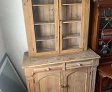 Old Irish Antique Pine,  Glass Front Dresser