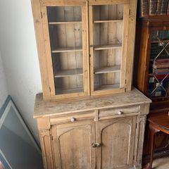 Old Irish Antique Pine,  Glass Front Dresser
