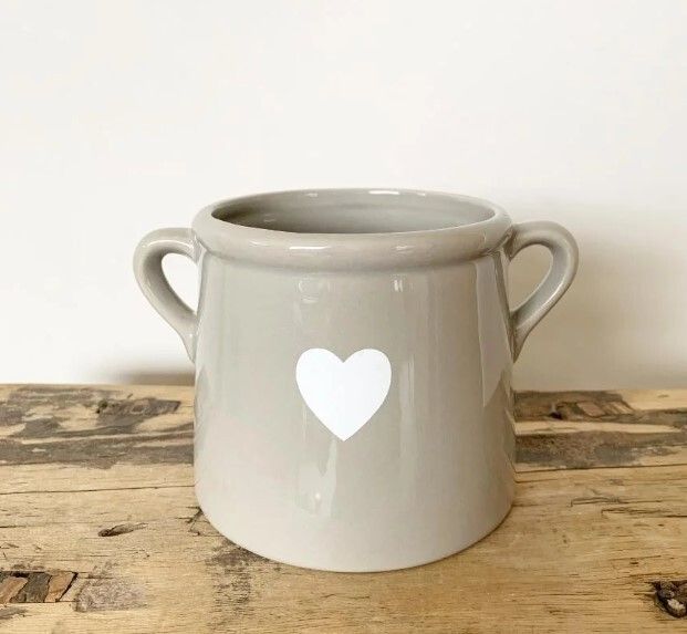Grey Ceramic Vase with Heart Motif and Handles (new)