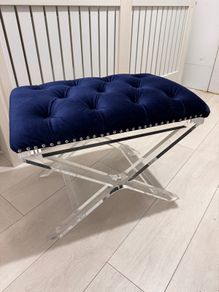Blue velvet footstool
