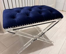 Blue velvet footstool