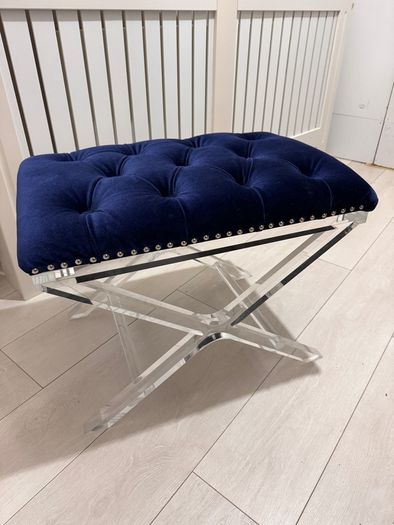 Blue velvet footstool
