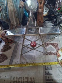 Vintage Large Geometric Glass & Silver Metal Star Tealight Candle Holder Postage available or Collection