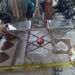 Vintage Large Geometric Glass & Silver Metal Star Tealight Candle Holder Postage available or Collection