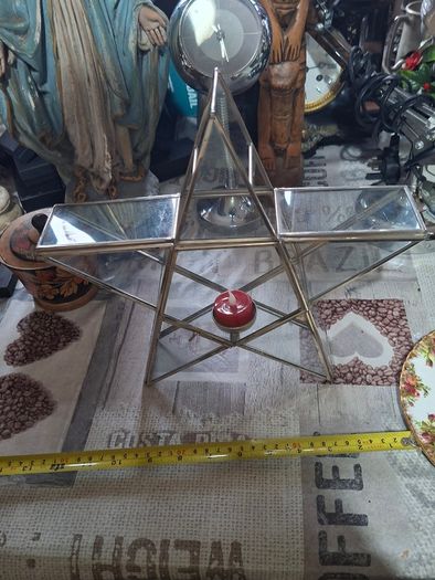 Vintage Large Geometric Glass & Silver Metal Star Tealight Candle Holder Postage available or Collection
