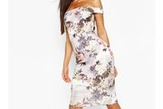 BNWT Boohoo Bridgie off the shoulder floral midi dress size UK10 EU 38 Postage included