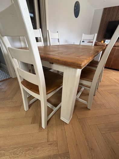 Solid Oak Extendable Cream Dining Table & 6 Chairs