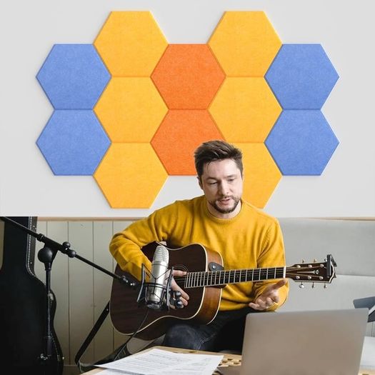 NEW SALE | 12 Pcs Self-Adhesive Acoustic Absorption Panels, High Density 12" X 10" X 0.4" Soundproof Acoustic Panel, Hexagon Sound Absorbing Panels for Recording Studio & Home & Offices